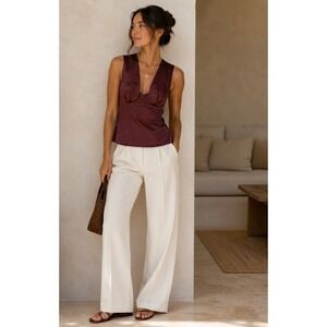 NEW Anthropologie Brown Bustier Plunge V-Neck Sleeveless Satin Top Size 8